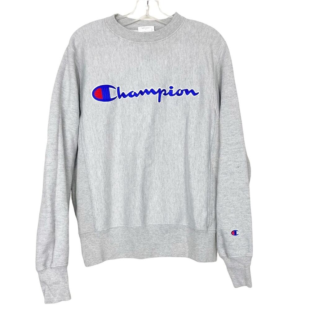 Vintage Champion Reverse Weave Gray Spellout Sweatshirt Sz S
